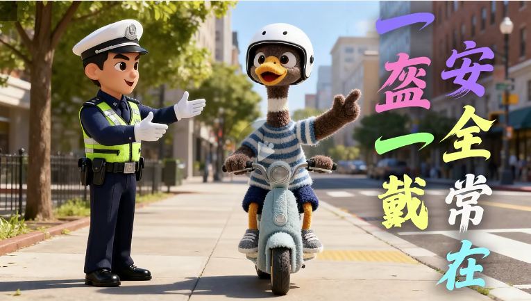 【学习强国】AI交通安全小剧场丨安全常在 得“盔”有你